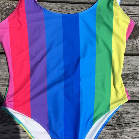 Stripe scoop rainbow one piece L Forever 21 - Picture 8 of 8